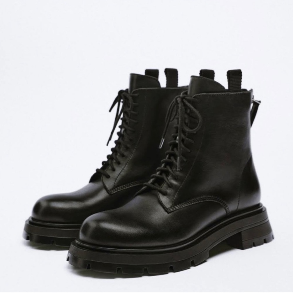 Zara Airfit Technology Comfort Insole Genuine Leather Combat Boots Bloggers 39/8